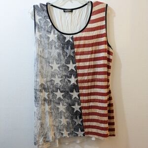 Vanilla Sugar Tank Top w/ Rustic Print of American Flag Sheer Women's 3X